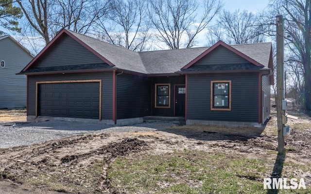 view of front of home featuring a garage and roof with shingles