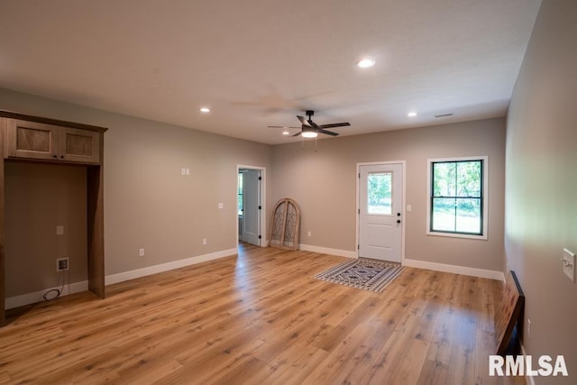 207 Rowatt St, Cambria, IL 62915 - entrance foyer with a ceiling fan, recessed lighting, light wood finished floors, and baseboards