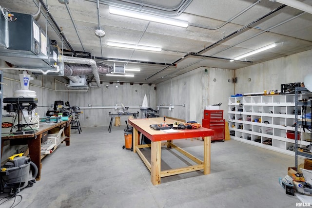 basement featuring a workshop area