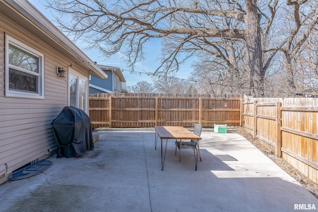 view of patio / terrace with grilling area, outdoor dining area, and a fenced backyard