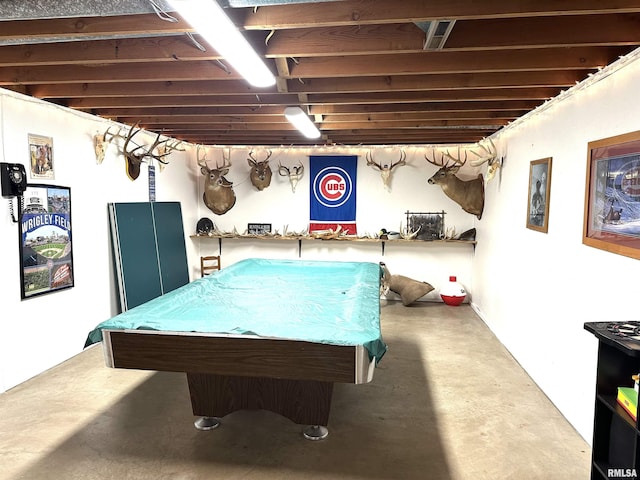 recreation room featuring billiards and concrete flooring