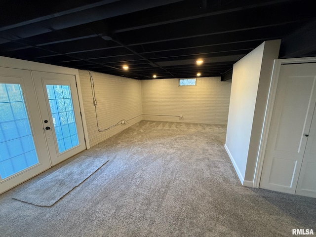 below grade area featuring carpet floors