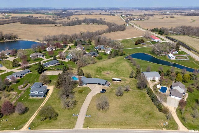 20874 270th St, Eldridge, IA 52748 - aerial overview of property's location with a large body of water and rural landscape