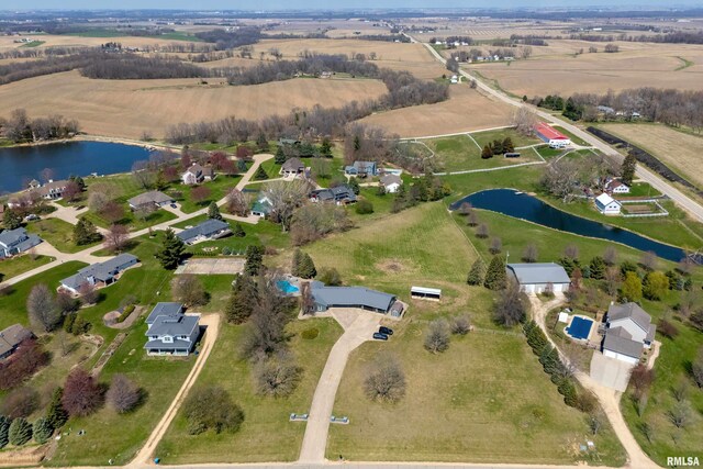 20874 270th St, Eldridge, IA 52748 - aerial overview of property's location featuring a nearby body of water and rural landscape