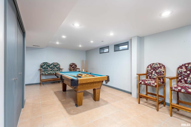 game room featuring baseboards, recessed lighting, and pool table