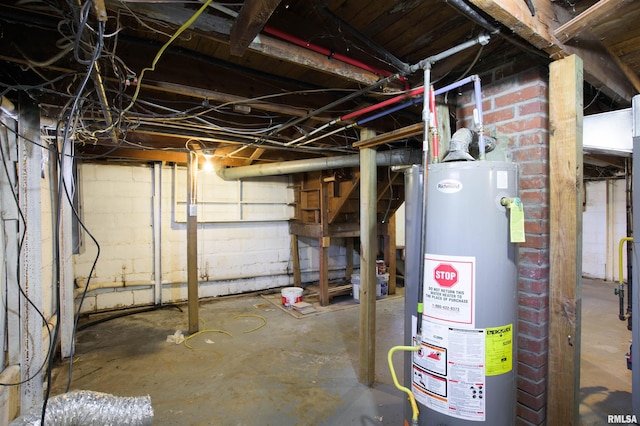 unfinished basement with gas water heater
