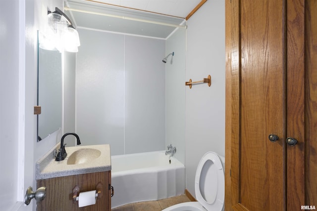 full bathroom featuring vanity, shower / tub combination, and toilet