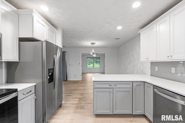 19109 Bluff Rd Unit D, Geneseo, IL 61254 - kitchen featuring appliances with stainless steel finishes, recessed lighting, light countertops, a peninsula, and light wood-type flooring