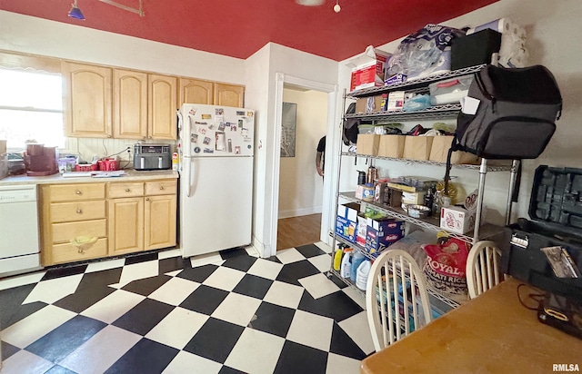 1001 S 14th St, Herrin, IL 62948 - kitchen featuring white appliances, light brown cabinets, and dark floors