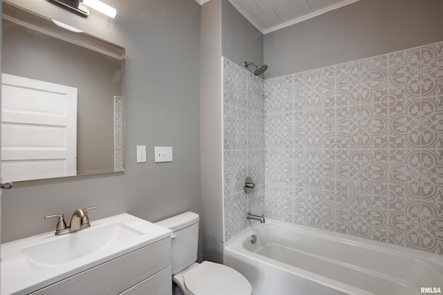 full bath with toilet, vanity, and  shower combination