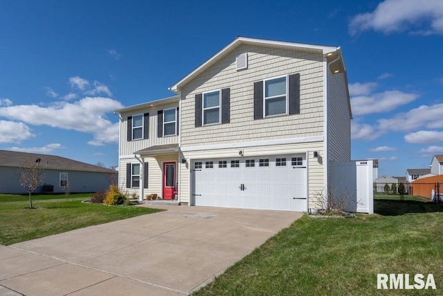 1708 Westport Dr, Davenport, IA 52804 - traditional-style home with a garage, fence, concrete driveway, and a front yard