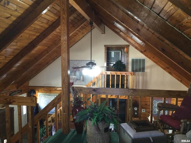 5453 Cherokee Ln, Carbondale, IL 62901 - interior space featuring beam ceiling, wooden ceiling, and visible vents