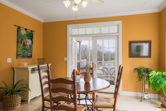 4996 Andrew Rd, Marion, IL 62959 - dining area featuring light tile patterned floors, a ceiling fan, and ornamental molding