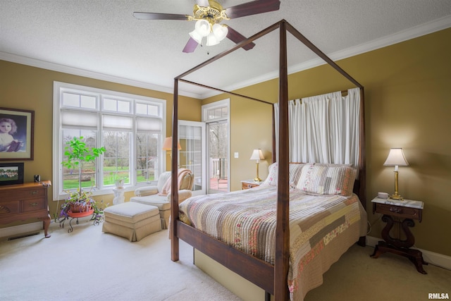 4996 Andrew Rd, Marion, IL 62959 - carpeted bedroom with crown molding, a ceiling fan, and access to outside