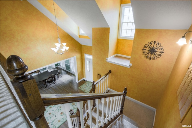 4996 Andrew Rd, Marion, IL 62959 - stairs with high vaulted ceiling and a chandelier