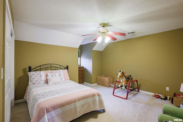 4996 Andrew Rd, Marion, IL 62959 - bedroom with carpet, lofted ceiling, ceiling fan, and a textured ceiling