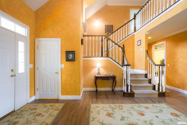 4996 Andrew Rd, Marion, IL 62959 - foyer entrance with a towering ceiling, wood finished floors, and stairs