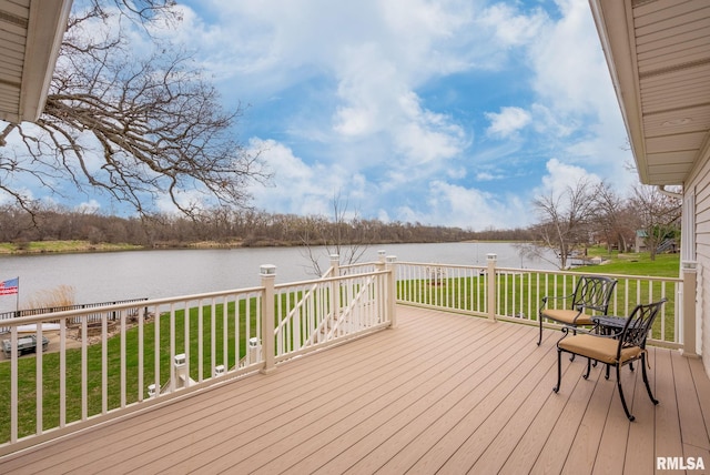 water view with a floating dock and stairs