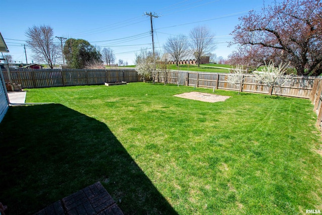 view of yard with a fenced backyard