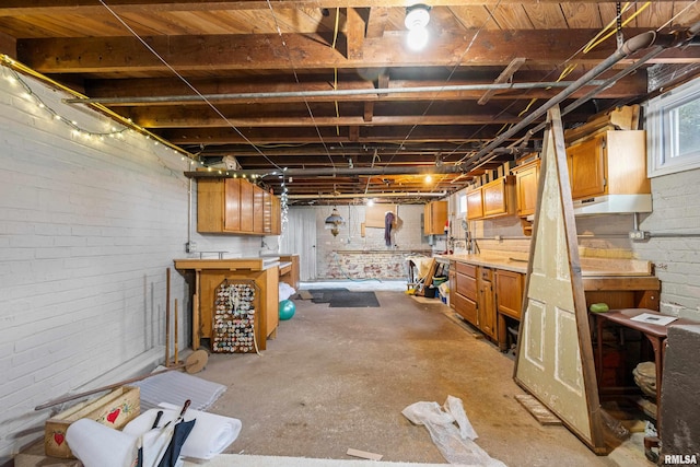 408 E Henry St, Atkinson, IL 61235 - basement with a workshop area and brick wall