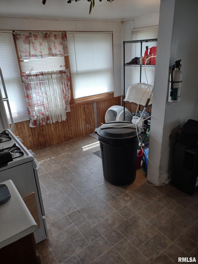 interior space featuring a wainscoted wall and wood walls