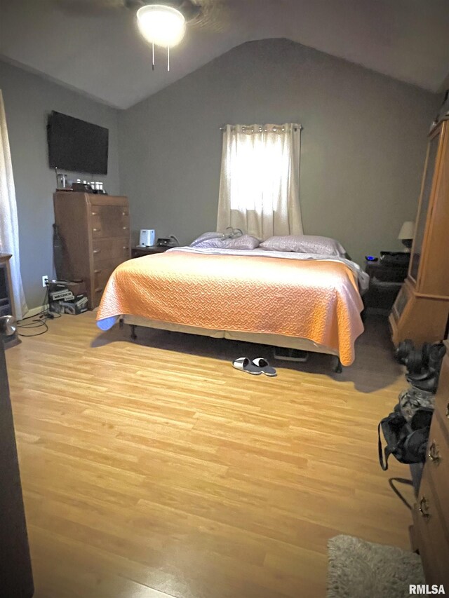 225 Arrowhead Dr, Goreville, IL 62939 - bedroom with ceiling fan, vaulted ceiling, and wood finished floors