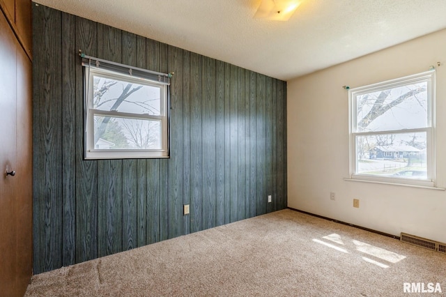 1606 Middle Rd, Camanche, IA 52730 - empty room with carpet floors, wood walls, and a textured ceiling