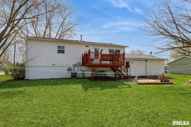 1606 Middle Rd, Camanche, IA 52730 - rear view of house with a deck, stairs, and a patio area