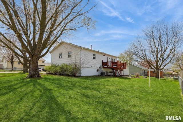 1606 Middle Rd, Camanche, IA 52730 - rear view of property with a wooden deck, central air condition unit, and stairway
