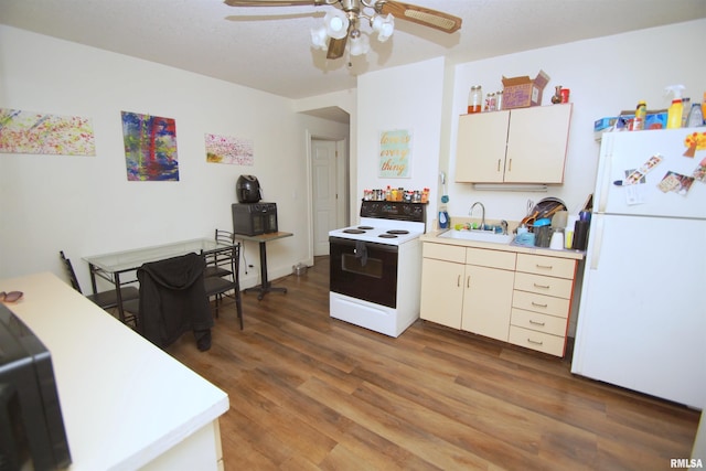705 Brady St, Davenport, IA 52803 - kitchen with ceiling fan, electric stove, light countertops, and freestanding refrigerator