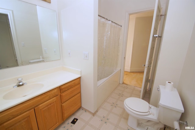 705 Brady St, Davenport, IA 52803 - full bathroom with shower / bath combination with curtain, toilet, vanity, and tile patterned floors
