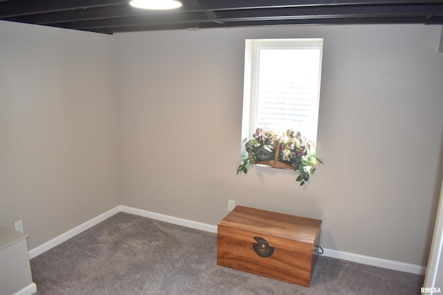 below grade area with carpet floors and baseboards