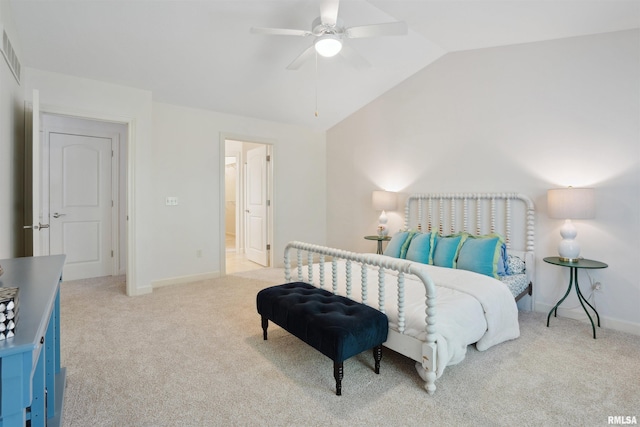 1357 Pinnacle Pines Ct, Bettendorf, IA 52722 - carpeted bedroom with vaulted ceiling, baseboards, and a ceiling fan