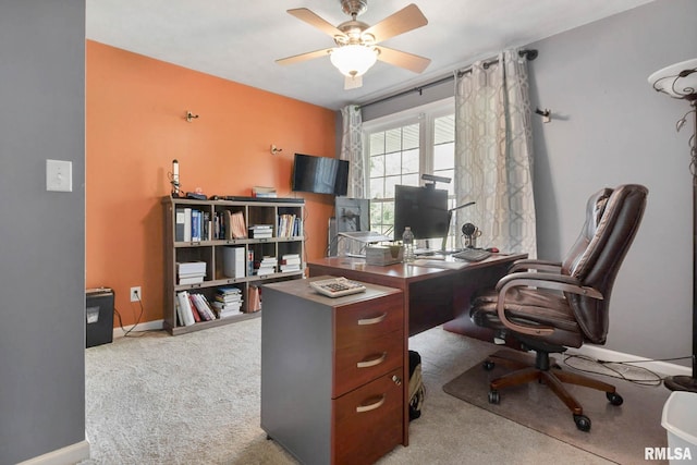 409 Arbor Dr, Carterville, IL 62918 - home office with ceiling fan, carpet floors, and baseboards