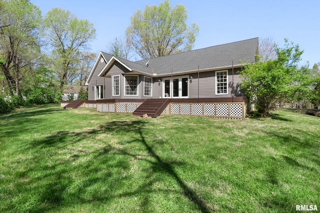 409 Arbor Dr, Carterville, IL 62918 - back of house with a lawn, a deck, and french doors