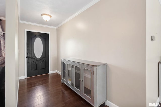 409 Arbor Dr, Carterville, IL 62918 - entryway with baseboards, ornamental molding, and dark wood-type flooring