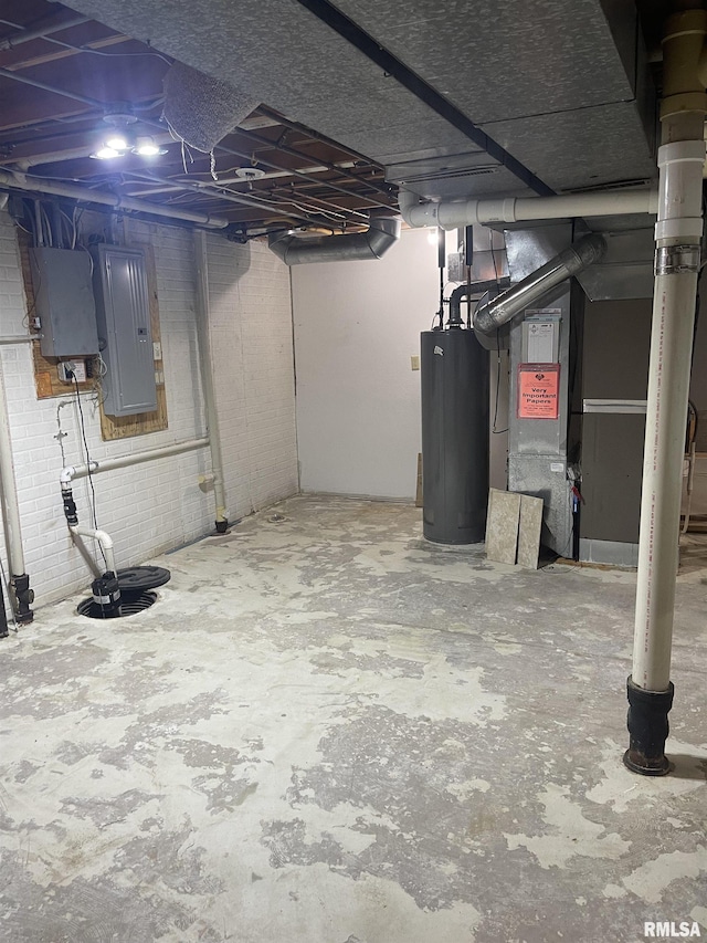5833 Taylor St, Davenport, IA 52806 - unfinished basement featuring water heater, electric panel, and heating unit