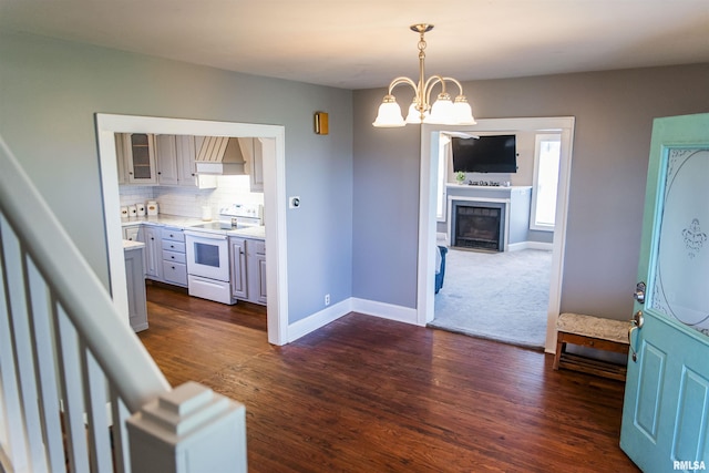 1724 E 1324th St, Fowler, IL 62338 - kitchen featuring light countertops, white range with electric cooktop, dark wood-type flooring, and tasteful backsplash
