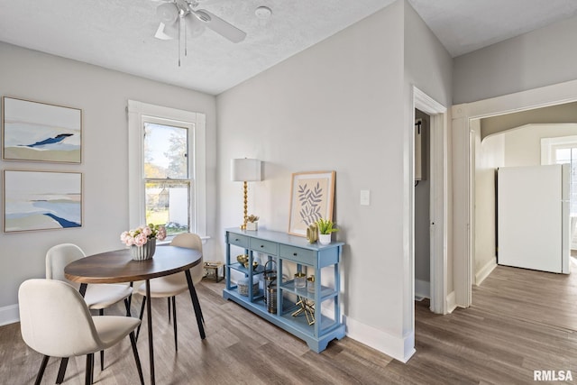 2129 Washington St, Davenport, IA 52804 - dining space with wood finished floors, baseboards, and ceiling fan