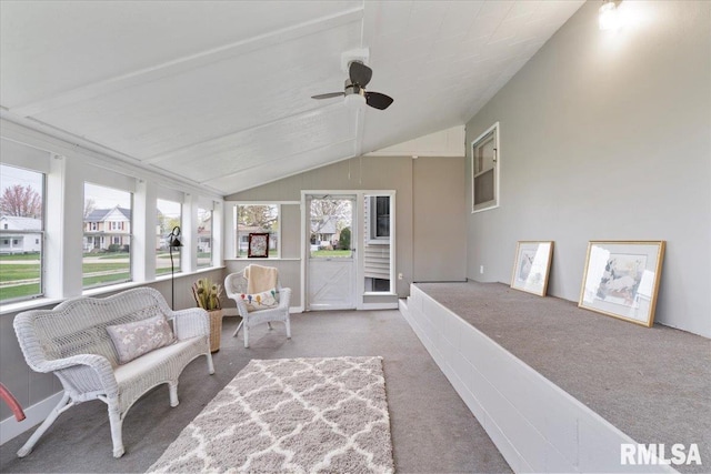 608 S Oakwood Ave, Geneseo, IL 61254 - sunroom featuring carpet floors, ceiling fan, and lofted ceiling