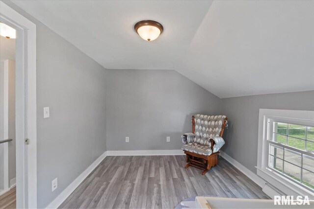 608 S Oakwood Ave, Geneseo, IL 61254 - living area featuring vaulted ceiling, wood finished floors, and baseboards