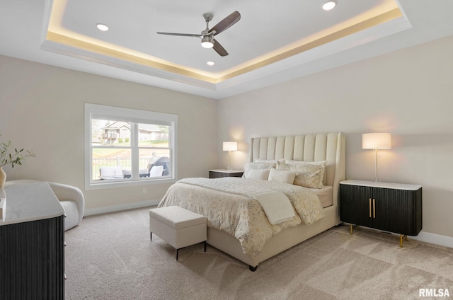 4048 Meadowlark Ct, Bettendorf, IA 52722 - bedroom featuring recessed lighting, light colored carpet, and a raised ceiling