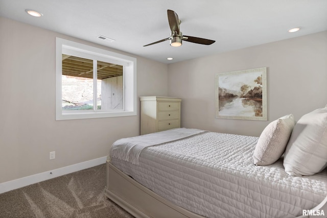 4048 Meadowlark Ct, Bettendorf, IA 52722 - bedroom featuring carpet flooring, visible vents, ceiling fan, baseboards, and recessed lighting