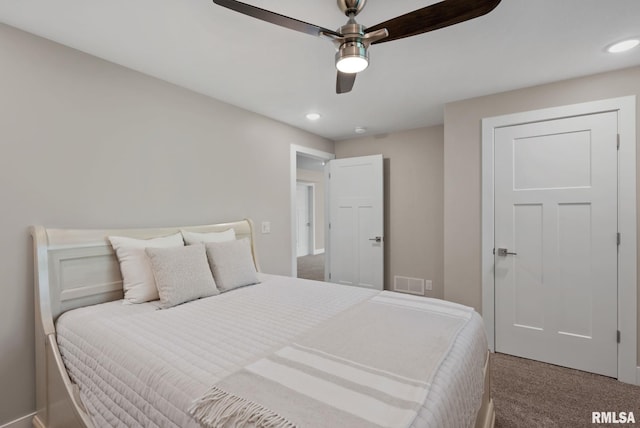4048 Meadowlark Ct, Bettendorf, IA 52722 - carpeted bedroom with visible vents, a ceiling fan, and recessed lighting