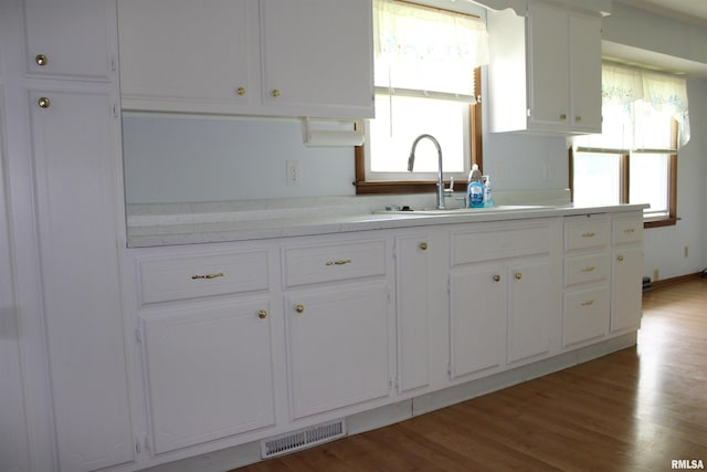 2107 W 38th Pl, Davenport, IA 52806 - kitchen featuring white cabinetry, visible vents, a healthy amount of sunlight, and a sink