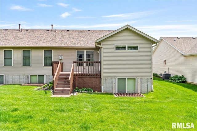 5200 Villa Dr, Davenport, IA 52806 - rear view of property featuring stairway, central AC, a yard, and a deck