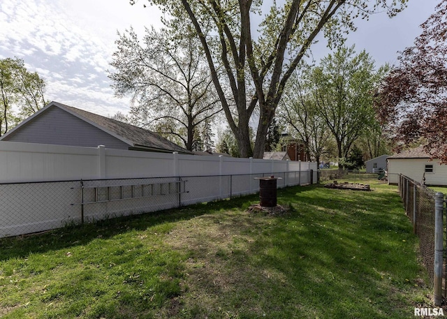 view of yard with a fenced backyard