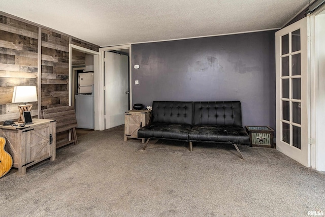 510 W Idaho Ave, Carterville, IL 62918 - living area with carpet, a textured ceiling, and wood walls