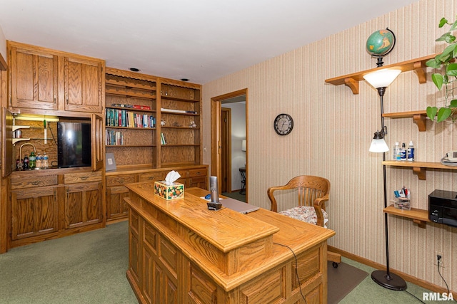 28018 230th St, Le Claire, IA 52753 - office space featuring wallpapered walls and dark carpet