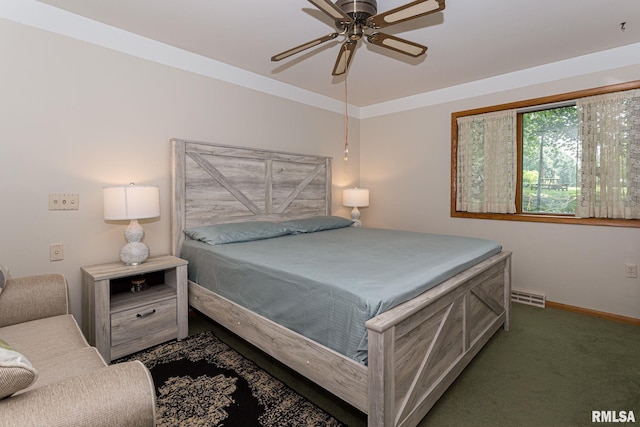 28018 230th St, Le Claire, IA 52753 - bedroom with visible vents, baseboards, carpet floors, and ceiling fan